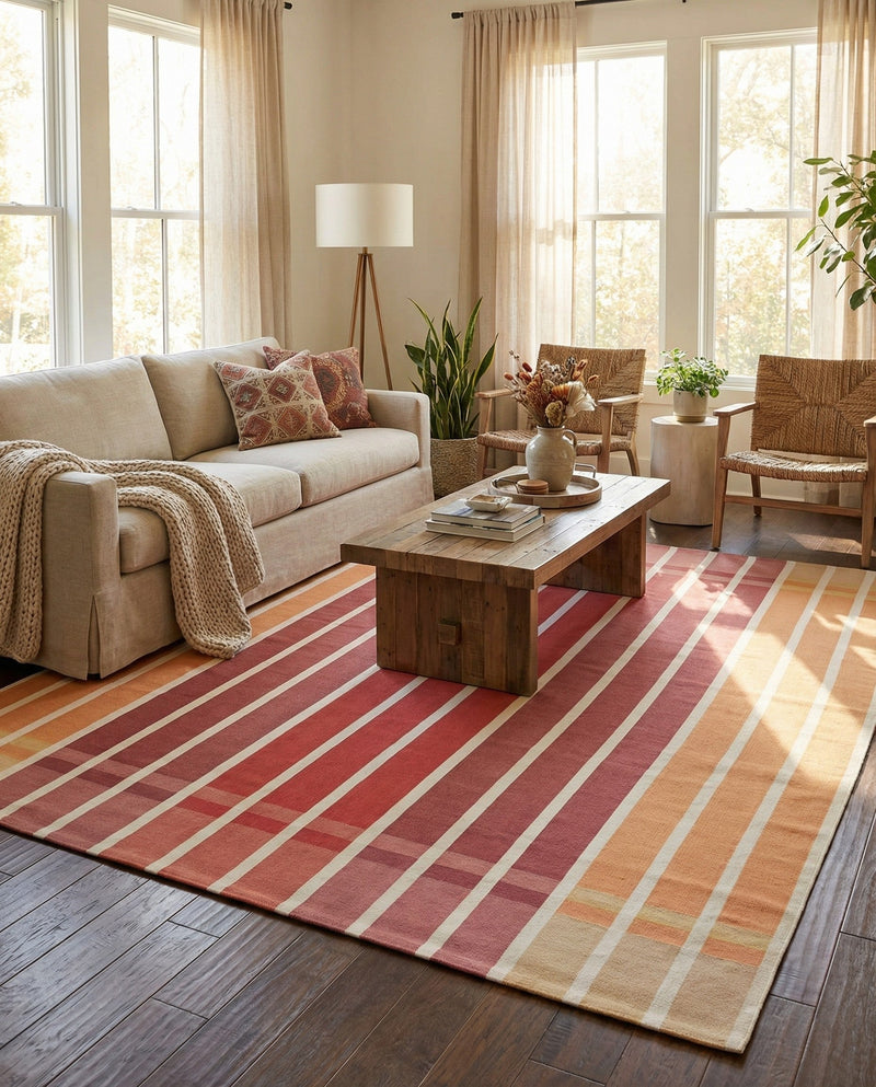 Seaside Stripes Collection Area Rug -  Coral Rectangle Peach and Salmon  lifestyle 42