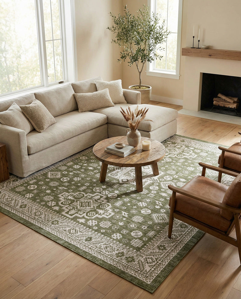 Tribal Terrace Treasures Collection Area Rug -  Incan Isle (Green) Rectangle Green  lifestyle 16