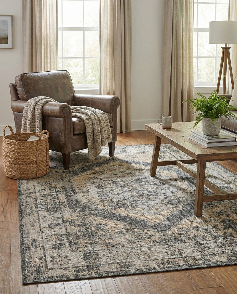 Patio Heritage Collection Area Rug -  Augusta (Charcoal) Rectangle Charcoal  lifestyle 9