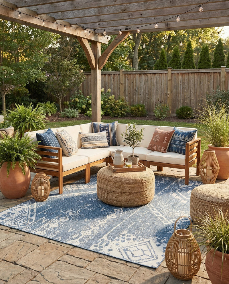 Desert Nomad Terrace Collection Area Rug - Sahara (Blue) Rectangle Blue  lifestyle 10