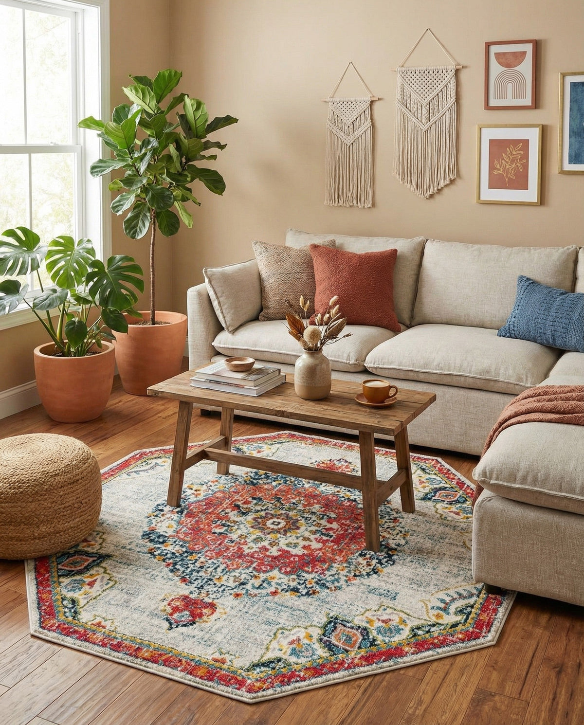 Brighton Terrace Collection Area Rug - Hove (Ivory) Octagon Ivory  lifestyle 82