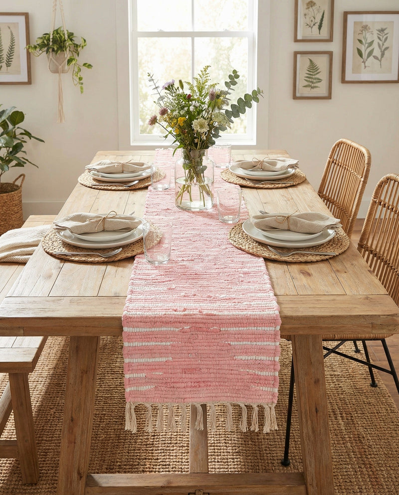 Thar Cotton Collection Area Rug - Jaisalmer (Rose) Table Runner Rose  lifestyle 58