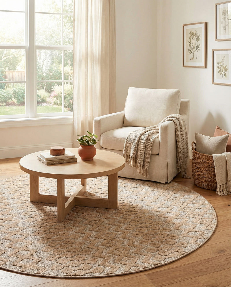 Garden Lattice Charm Collection Area Rug -  Pergola (Beige) Round Beige  lifestyle 46