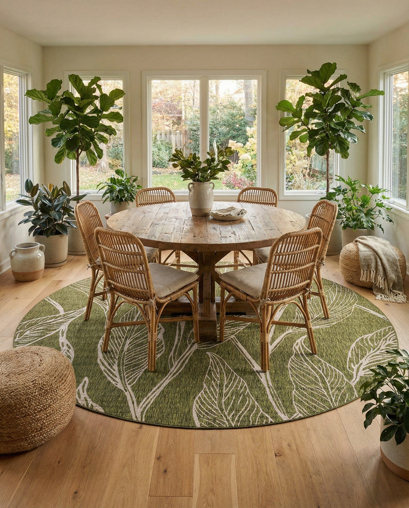 Seaside Blooms Collection Area Rug -  Evergreen (Green) Round Green  lifestyle 60