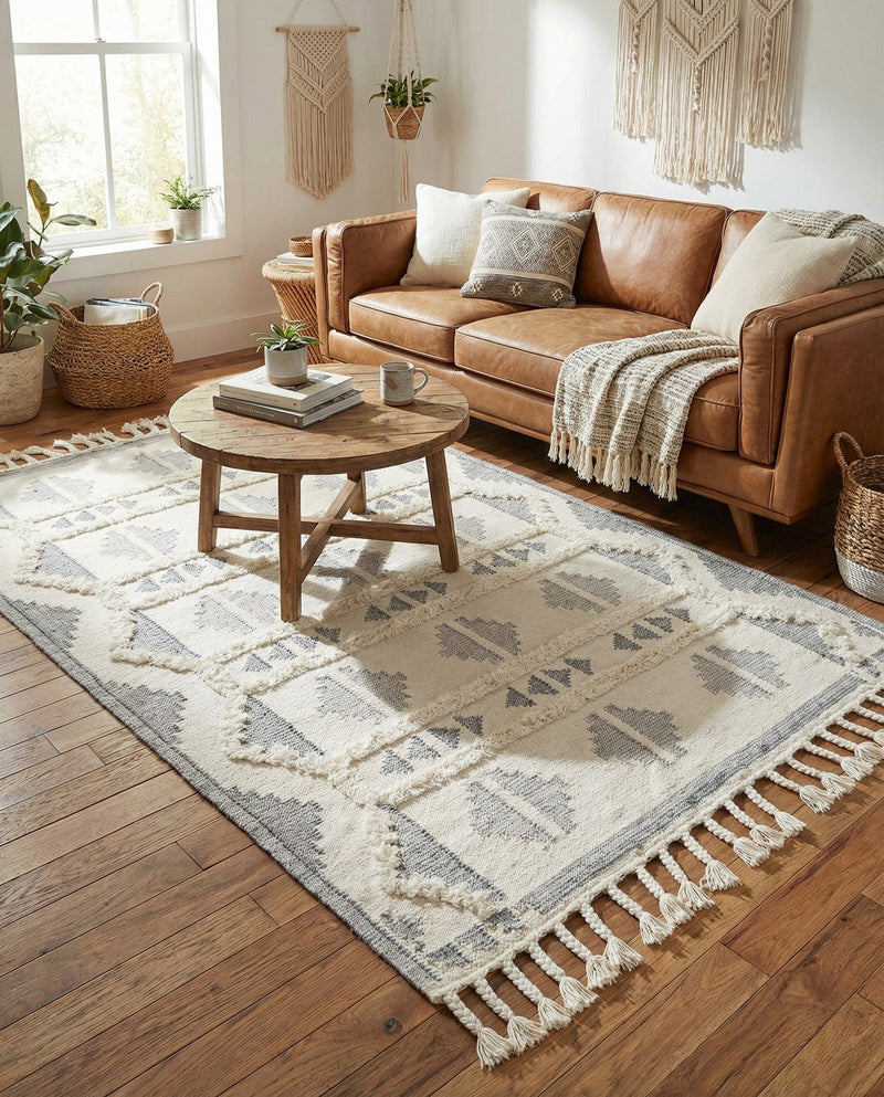 Sonoran Collection Area Rug - BellRock Rectangle Gray and White  lifestyle 16