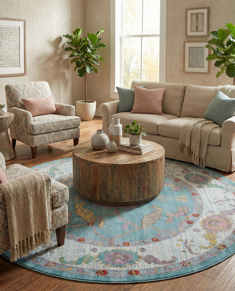 Arcadia Rugs Collection Area Rug - Eden (Aqua and Blue) Round Aqua and Blue  lifestyle 66