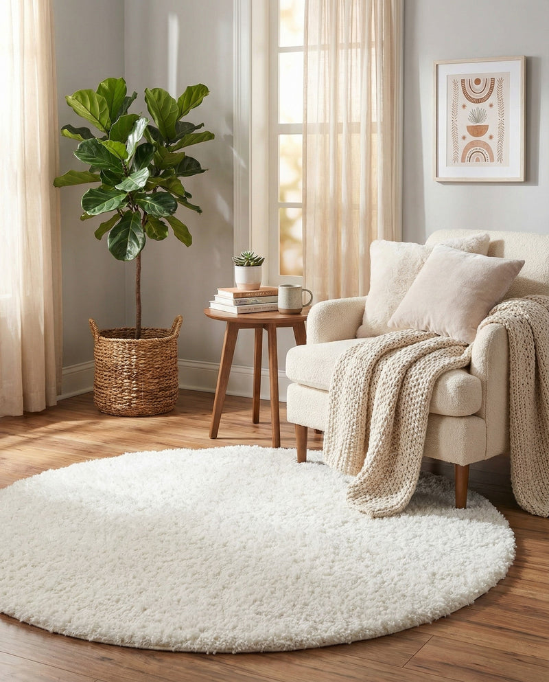 Alpine Plush Collection Area Rug -  Cortina (White) Round White  lifestyle 45