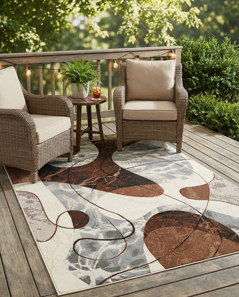 Urban Terrace Collection Area Rug -  Garden Rectangle Brown and White  lifestyle 11