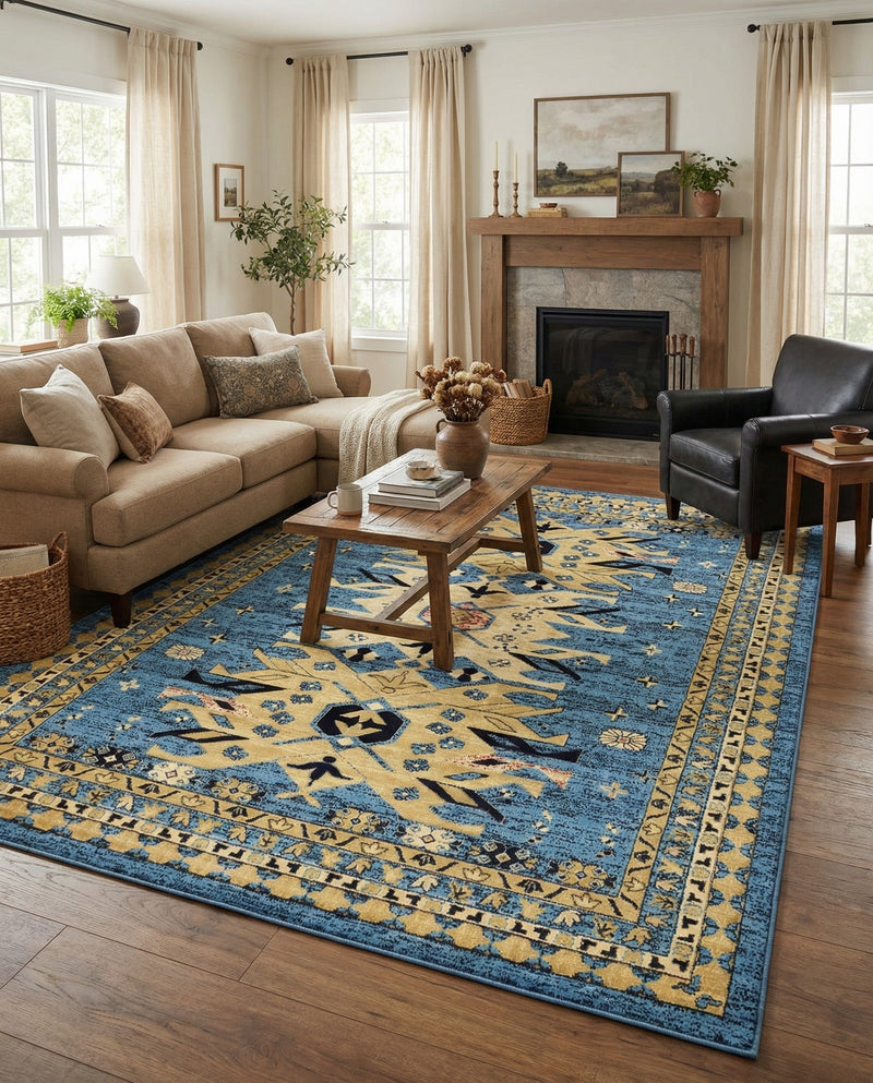 Tabriz Tapestries Collection Area Rug - Azerbaijan (Light Blue) Rectangle Light Blue  lifestyle 4