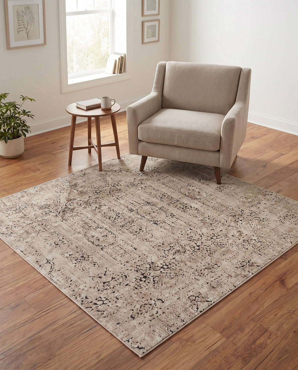 Coastal Manor Collection Area Rug -  Wavecrest Square Beige  lifestyle 155