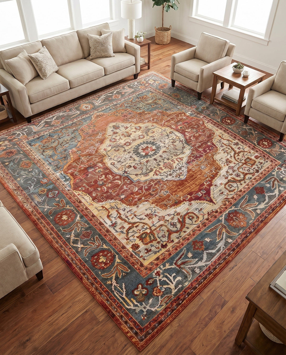 Caribbean Breeze Collection Area Rug -  Vieques Square Rust Red  lifestyle 208
