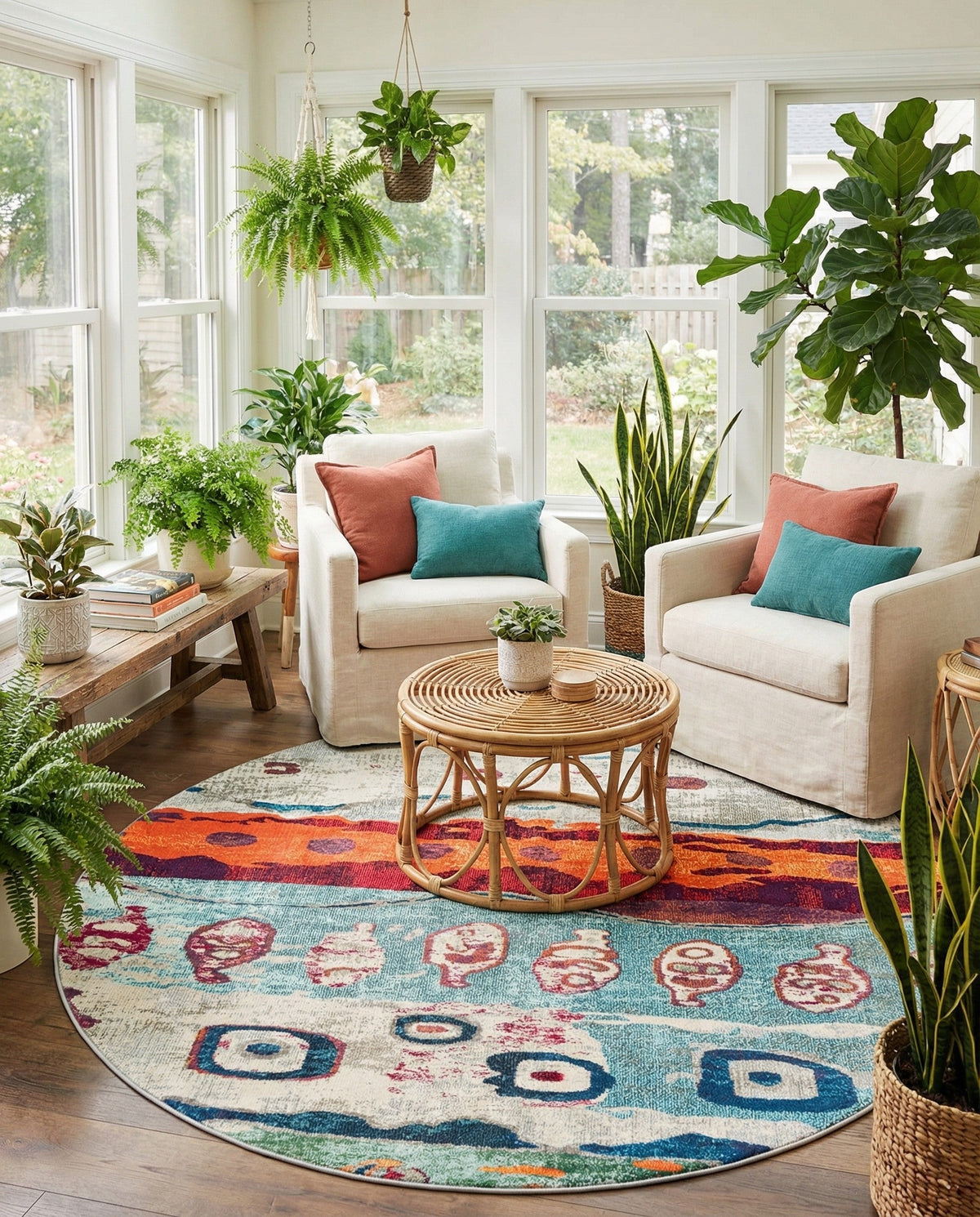 Colorburst Oasis Collection Area Rug -  Lagoon Round Multi  lifestyle 80