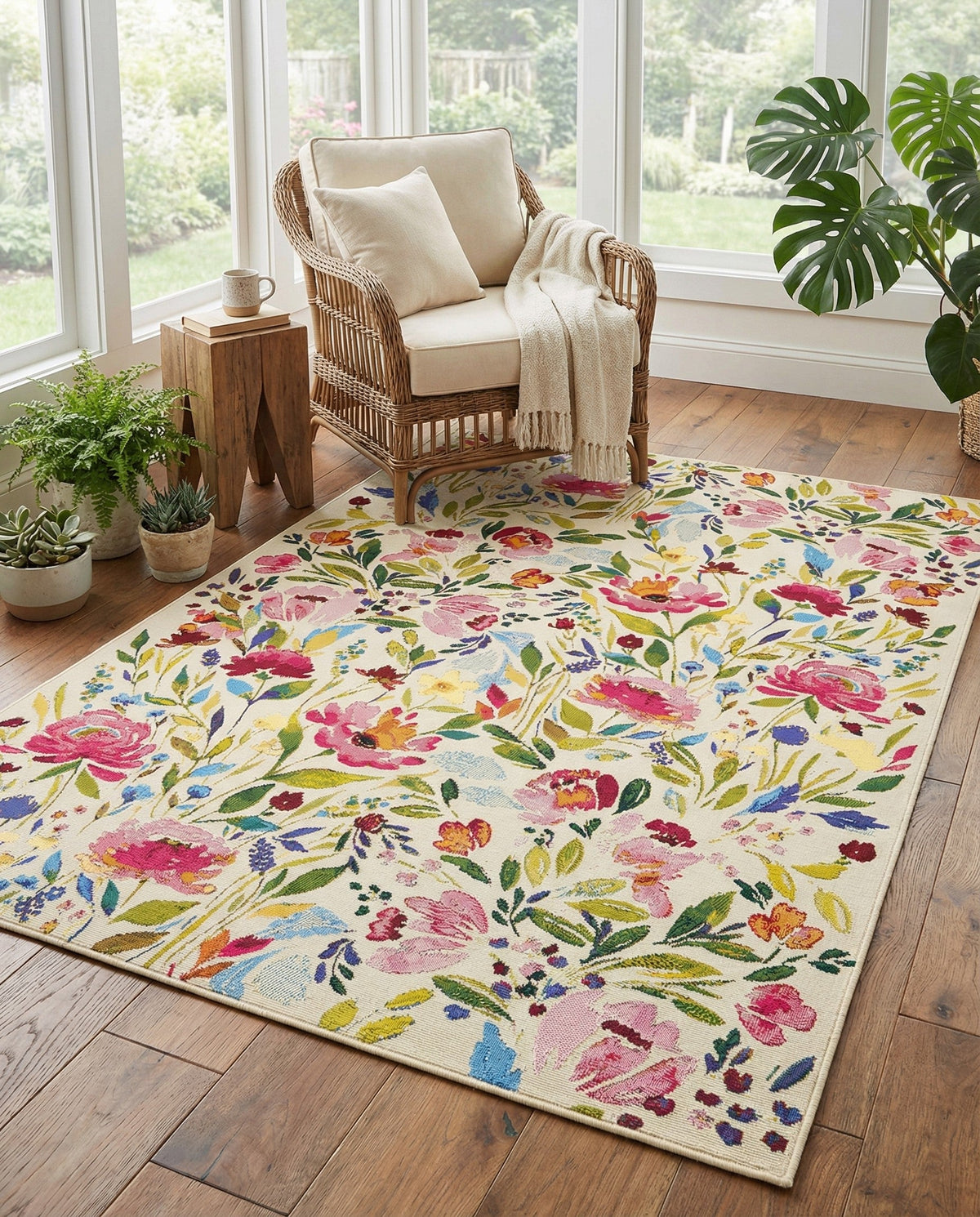 Seaside Blooms Collection Area Rug -  Meadow Rectangle Multi  lifestyle 25