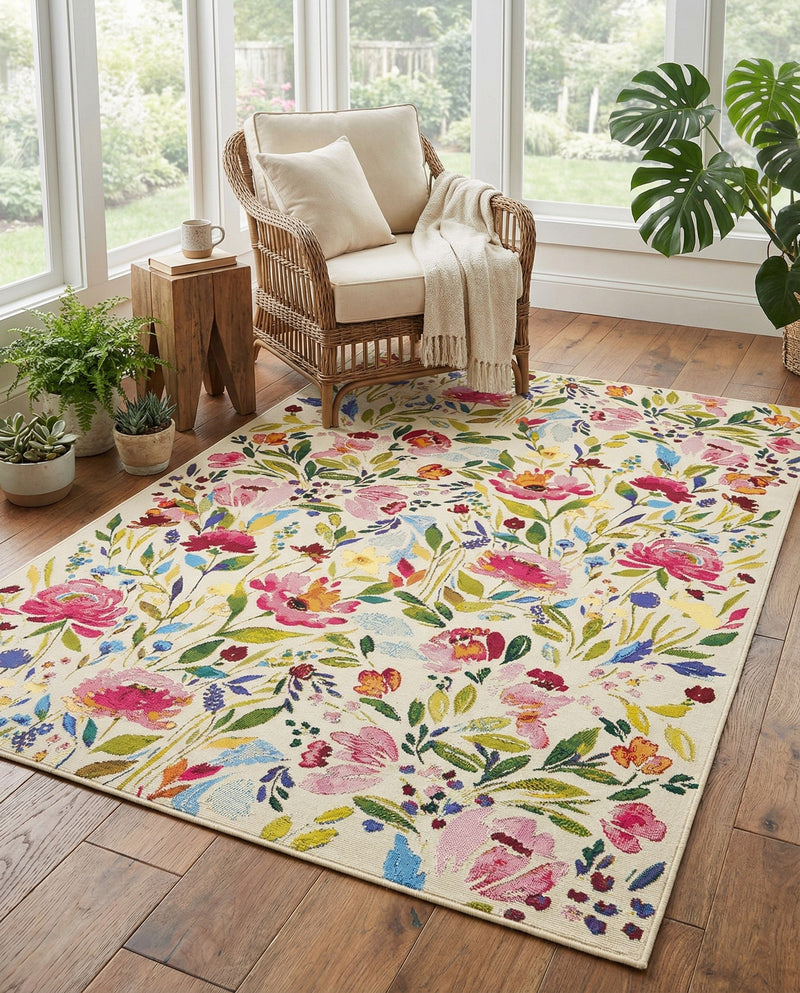 Seaside Blooms Collection Area Rug -  Meadow Rectangle Multi  lifestyle 25