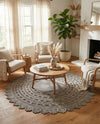 Woven Seaside Jute Collection Area Rug - Coastalhaven (Gray) Round Gray  lifestyle 12