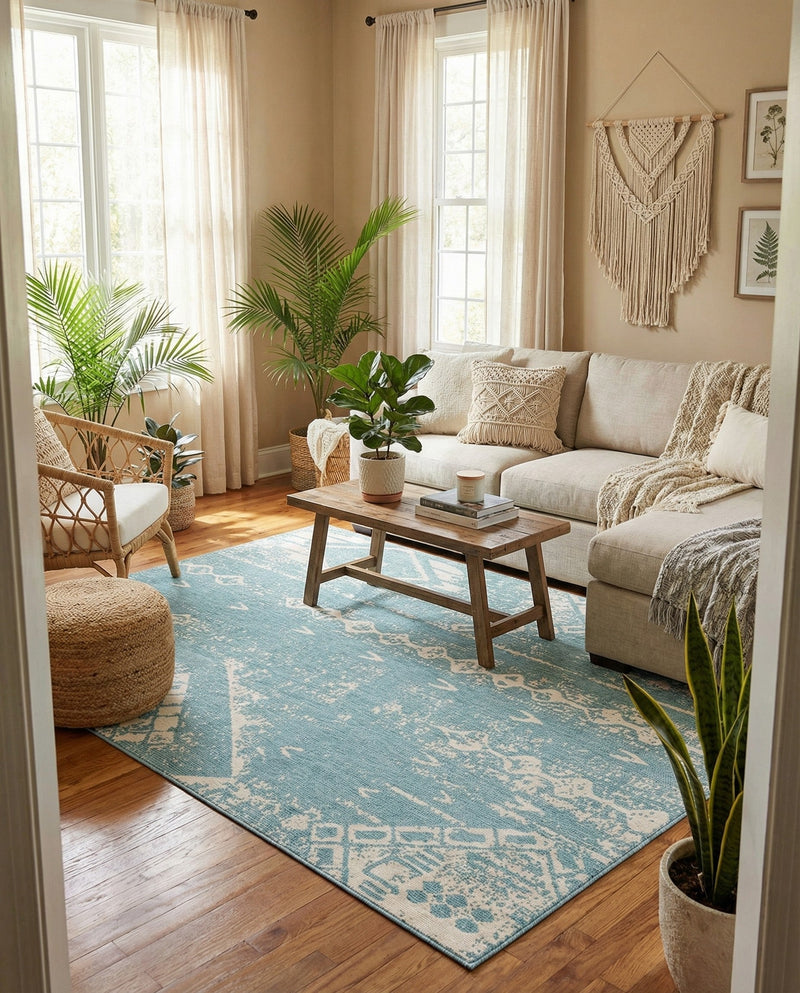 Desert Nomad Terrace Collection Area Rug - Sahara (Light Aqua) Rectangle Light Aqua  lifestyle 14
