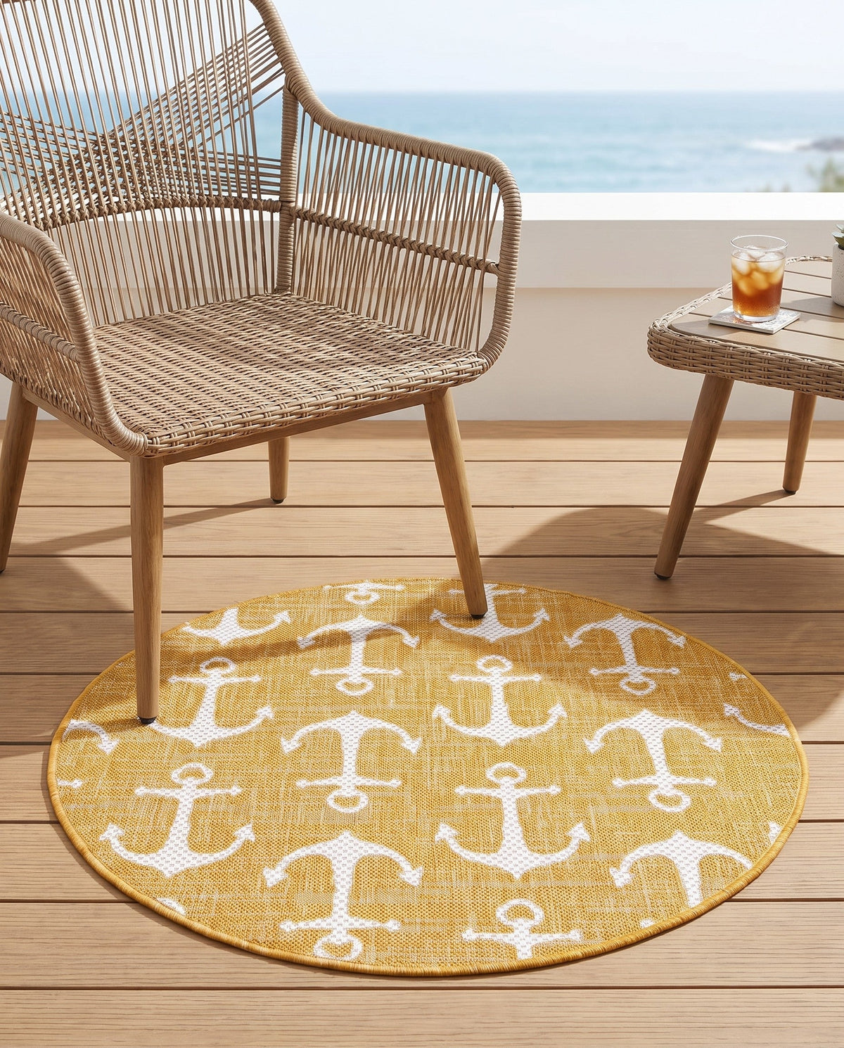 Seaside Haven Rugs Collection Area Rug - Sapphire (Yellow) Round Yellow  lifestyle 107
