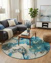 Urban Terrace Collection Area Rug -  Gazebo Round Blue and Ivory  lifestyle 60