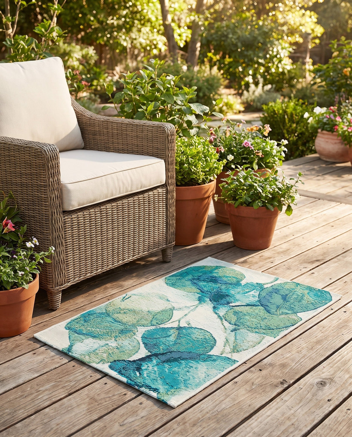 Seaside Blooms Collection Area Rug -  Flora Rectangle Blue and Green  lifestyle 57