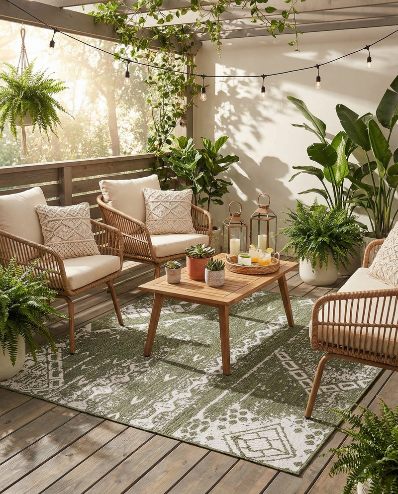 Desert Nomad Terrace Collection Area Rug - Sahara (Green) Square Green  lifestyle 67