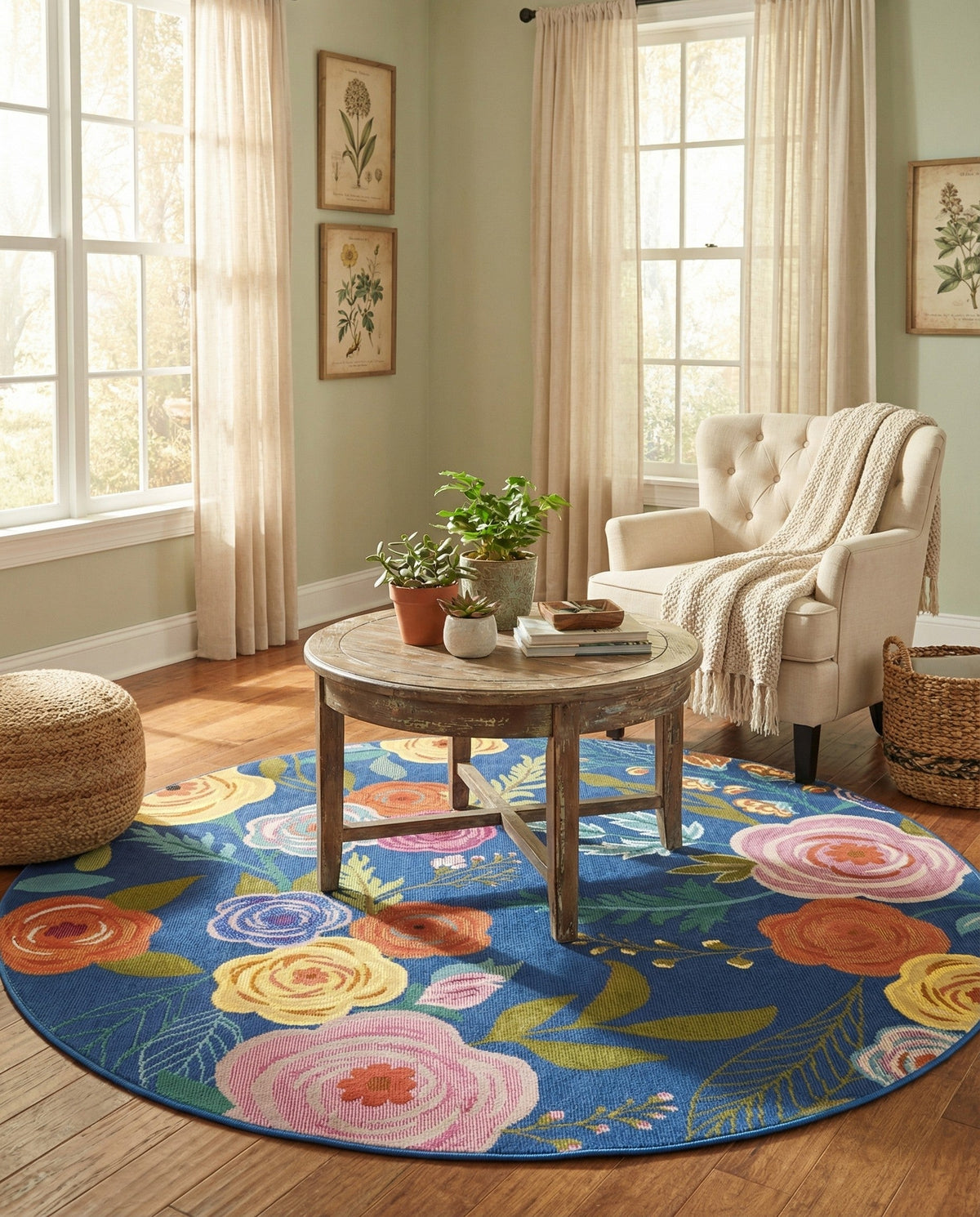 Meadow Breeze Collection Area Rug -  Petal Round Blue  lifestyle 67