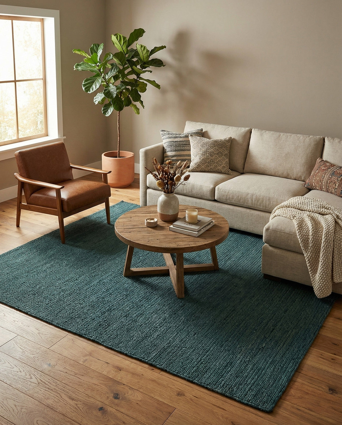 Woven Seaside Jute Collection Area Rug - Martha's Square Green  lifestyle 57