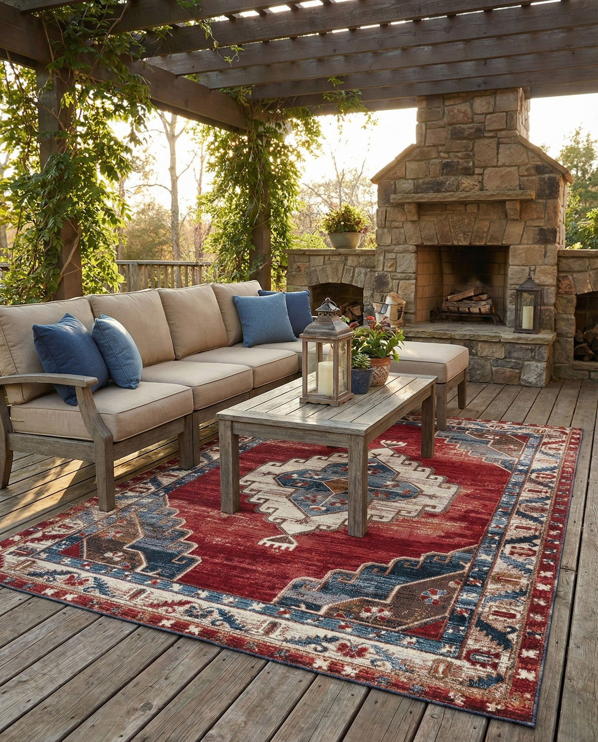Patio Heritage Collection Area Rug -  Alcove Rectangle Red and Navy Blue  lifestyle 6