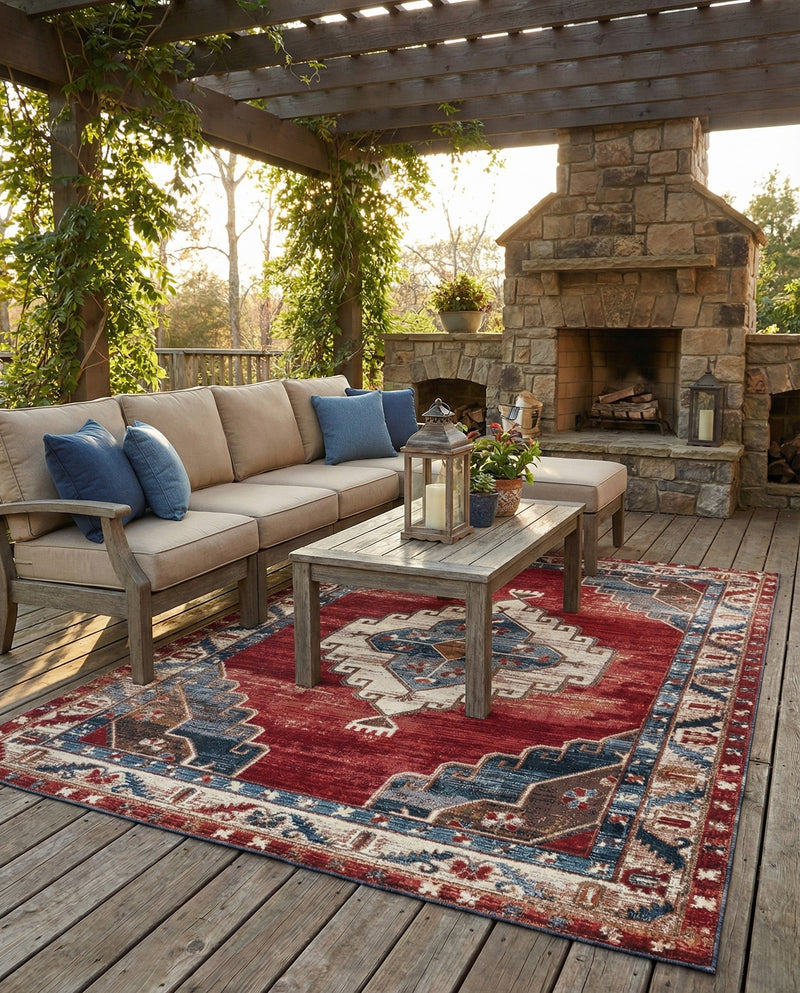 Patio Heritage Collection Area Rug -  Alcove Rectangle Red and Navy Blue  lifestyle 6