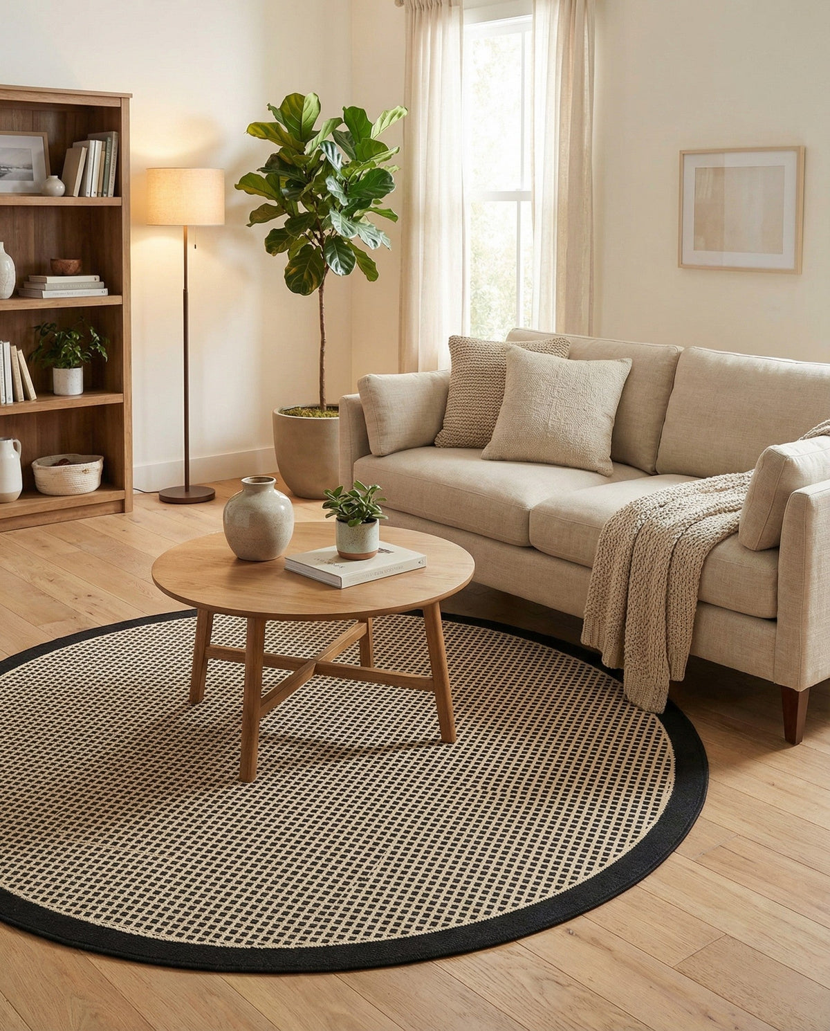 Terrace Fringe Collection Area Rug - Oceanside Round Black  lifestyle 151