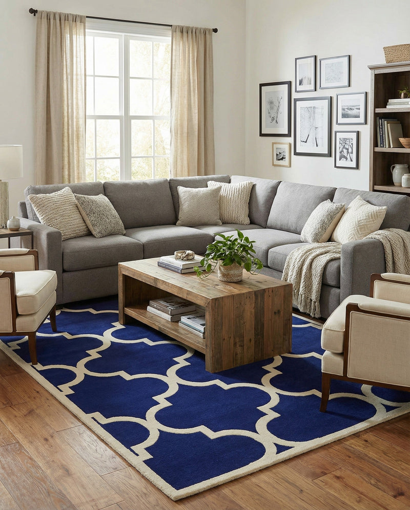 Lattice Gardens Collection Area Rug -  Espaliera Rectangle Navy Blue  lifestyle 15