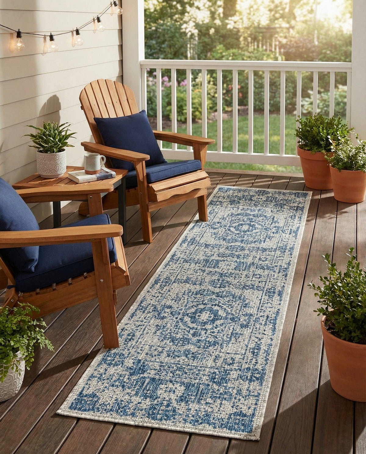 Patio Heritage Collection Area Rug - Savannah (Blue) Runner Blue  lifestyle 117