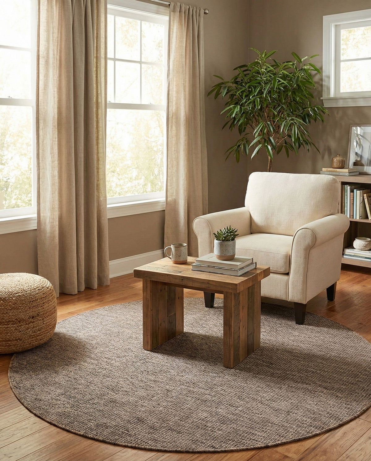 Seaside Serenity Collection Area Rug - Veranda (Light Brown) Round Light Brown  lifestyle 103