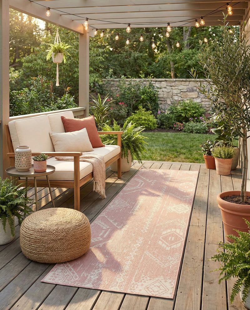 Desert Nomad Terrace Collection Area Rug - Sahara (Pink) Runner Pink  lifestyle 29