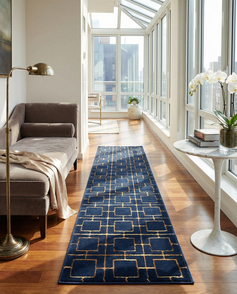 Hollywood Luxe Collection Area Rug -  Beverly (Navy Blue Gold) Runner Navy Blue Gold  lifestyle 49