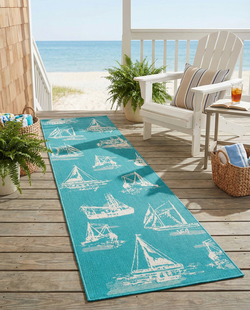 Seaside Haven Rugs Collection Area Rug -  Beachcomber Runner Teal  lifestyle 45
