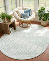 Marrakesh Lattice Collection Area Rug - Casablanca (Ivory Aqua) Oval Ivory Aqua  lifestyle 40