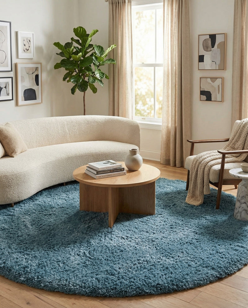 Eternal Plush Oasis Collection Area Rug -  Tranquility (Aegean Blue) Round Aegean Blue  lifestyle 40