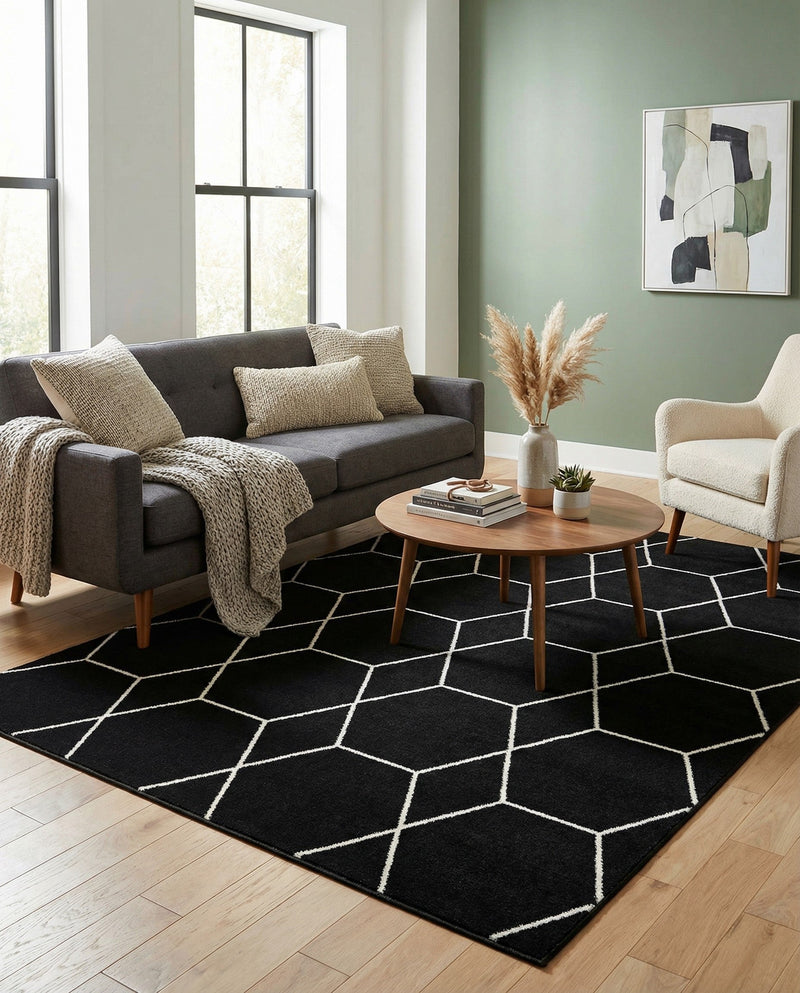 Trellis Mosaic Collection Area Rug - Arborville (Black) Rectangle Black  lifestyle 9