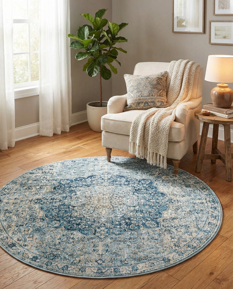 Coastal Haven Collection Area Rug - Seabreeze (Navy Blue) Round Navy Blue  lifestyle 75