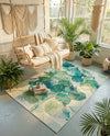 Seaside Blooms Collection Area Rug -  Flora Rectangle Blue Green  lifestyle 16