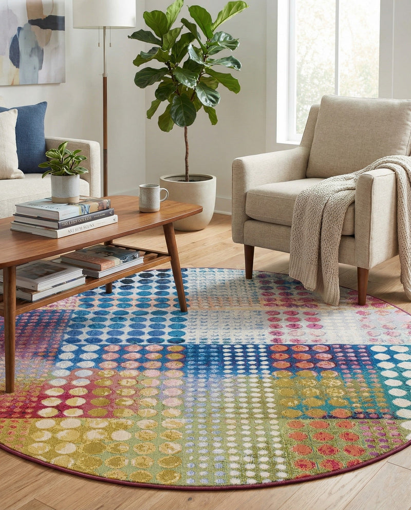 Urban Terrace Collection Area Rug -  Atrium Round Multi  lifestyle 48