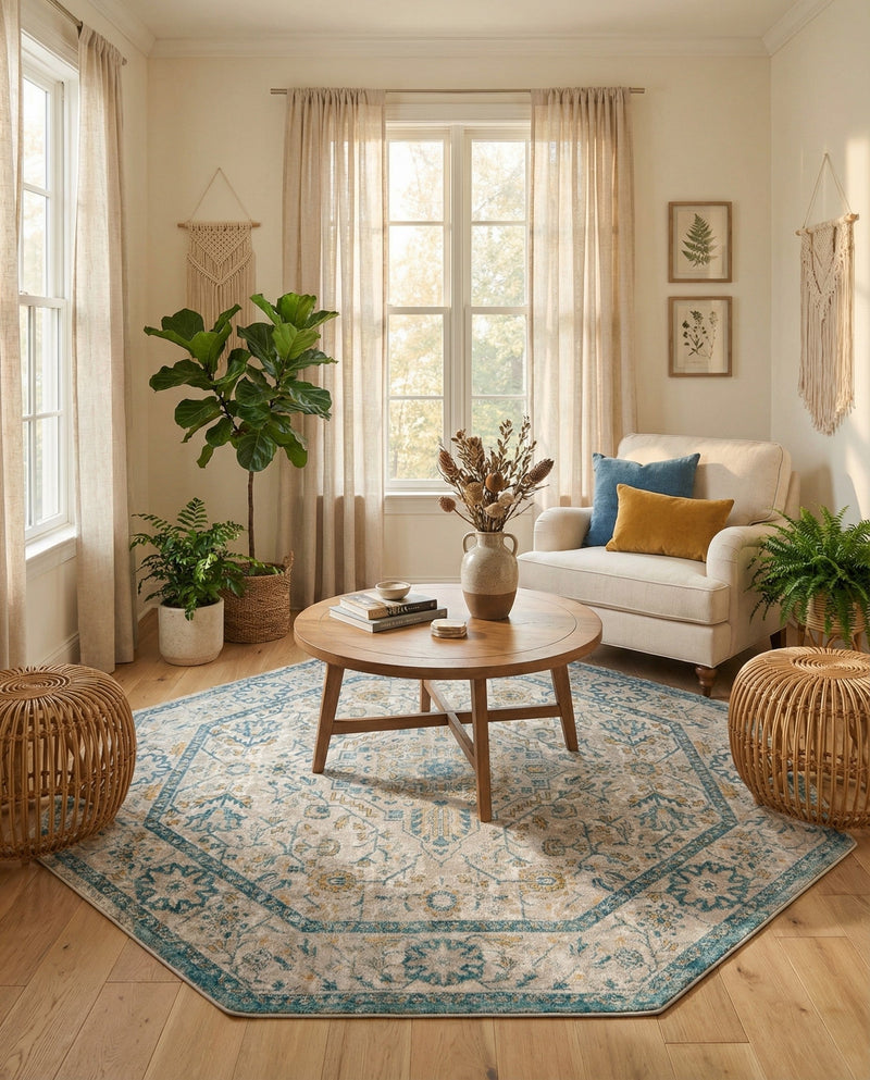 Seville Stripes Collection Area Rug - Cadiz (Light Gray) Octagon Light Gray  lifestyle 30