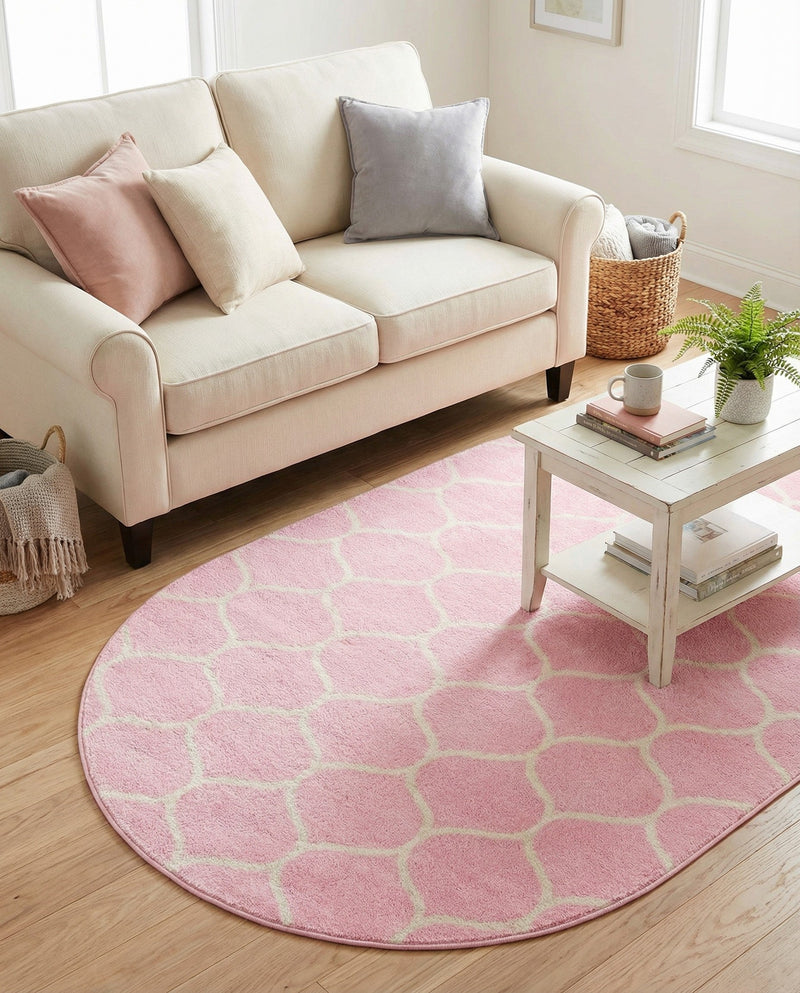 Trellis Mosaic Collection Area Rug -  Pergolatown (Light Pink) Oval Light Pink  lifestyle 56