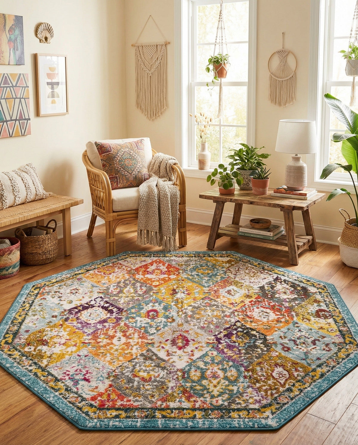 Brighton Terrace Collection Area Rug -  Rottingdean (Multi) Octagon Multi  lifestyle 93