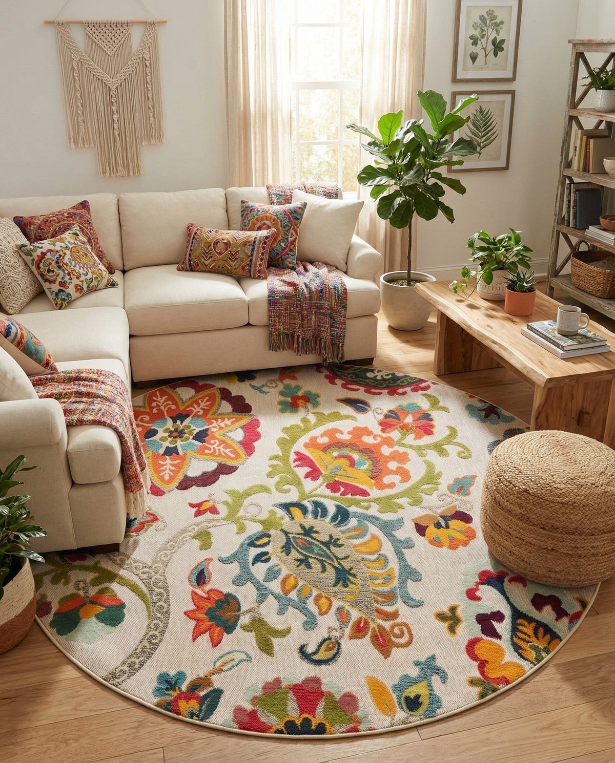 Outdoor Marrakesh Collection Area Rug - Fes Round Multi Beige  lifestyle 172