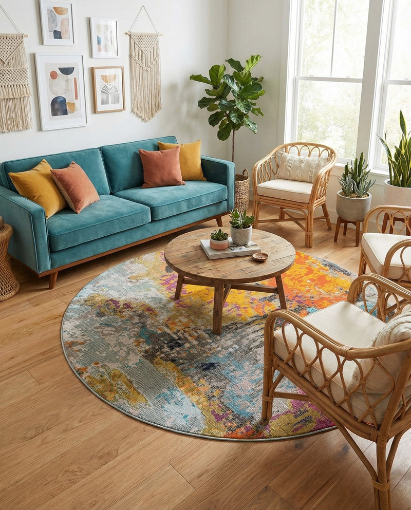 Colorburst Oasis Collection Area Rug -  Spectrum Round Multi  lifestyle 35