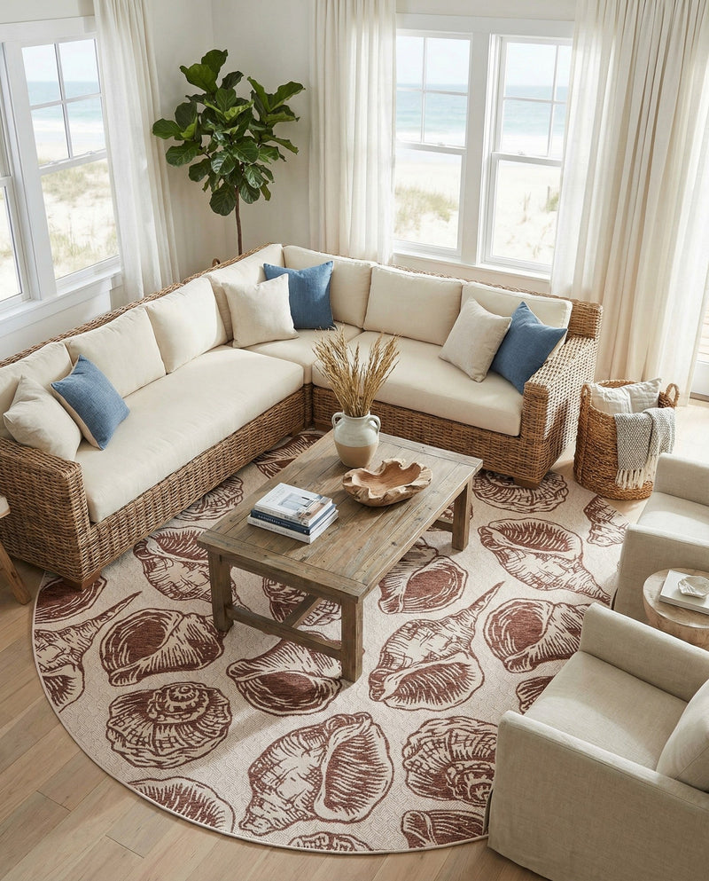 Seaside Haven Rugs Collection Area Rug -  Lighthouse (Ivory Rust Red) Round Ivory Rust Red  lifestyle 31