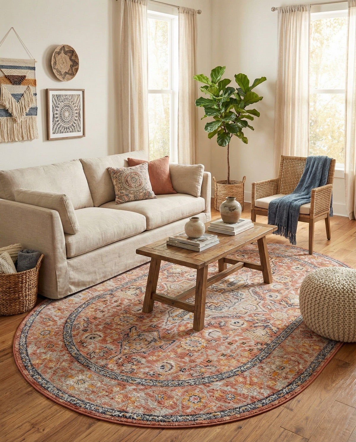 Seville Stripes Collection Area Rug - Cadiz (Brick Red) Oval Brick Red  lifestyle 84