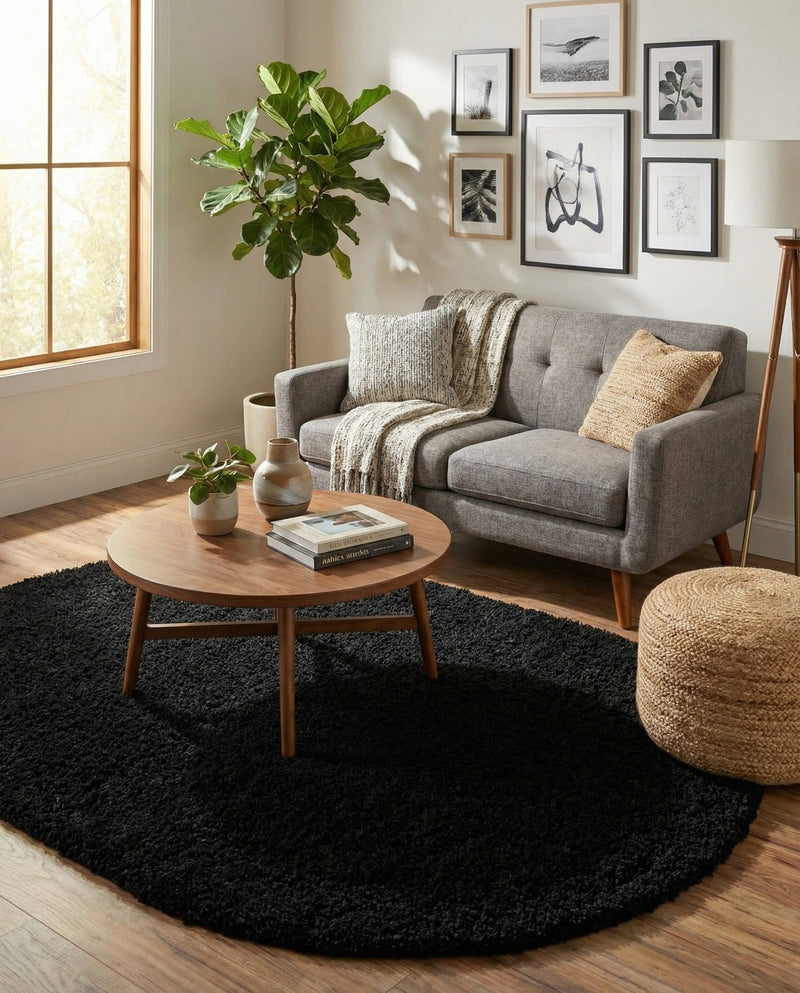Plush Oasis Collection Area Rug - Serenity (Jet Black) Oval Jet Black  lifestyle 47