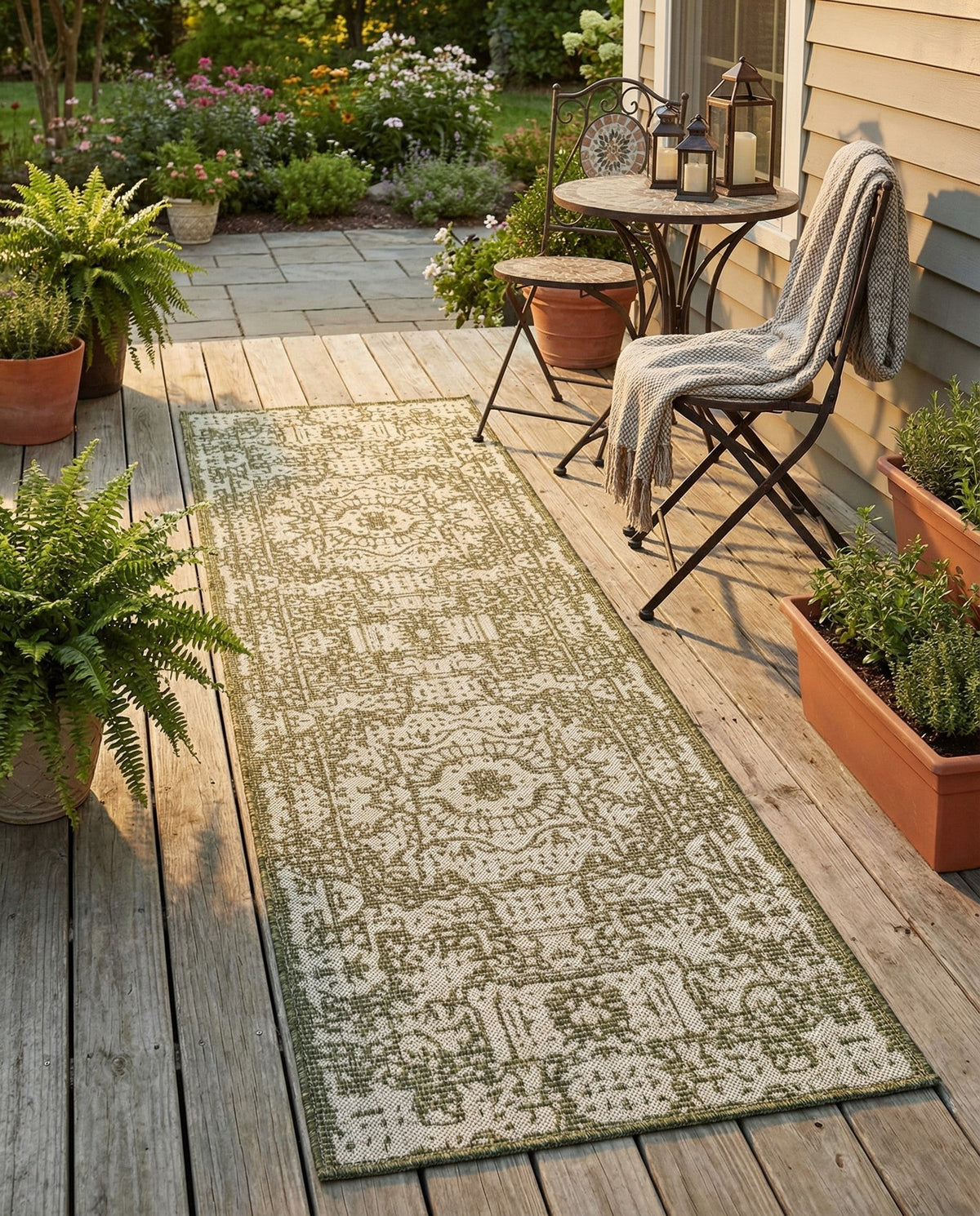 Patio Heritage Collection Area Rug - Savannah (Green) Runner Green  lifestyle 70